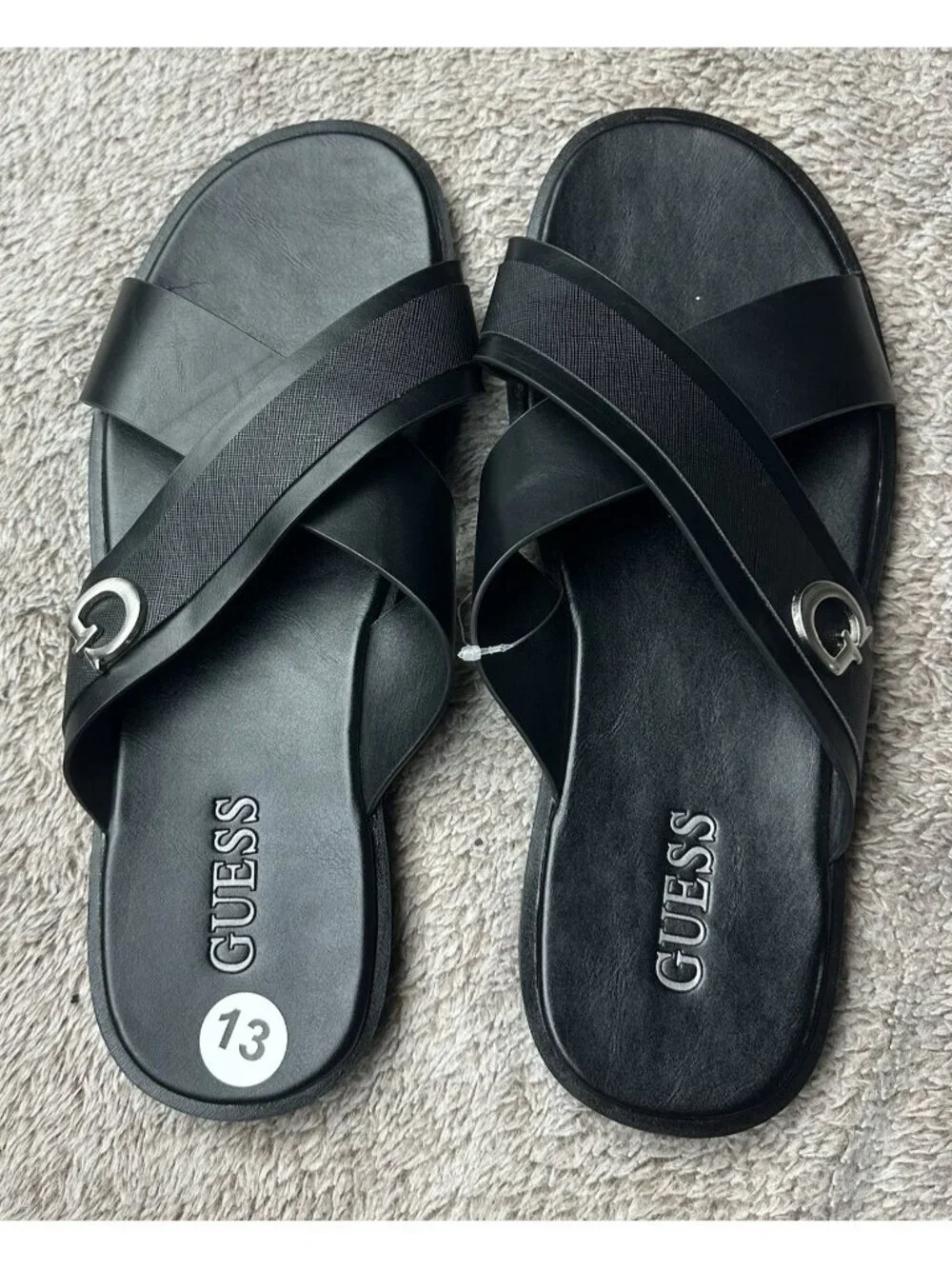 Guess Mens Size 13 Sandals Slides Slip On Shoes Black New